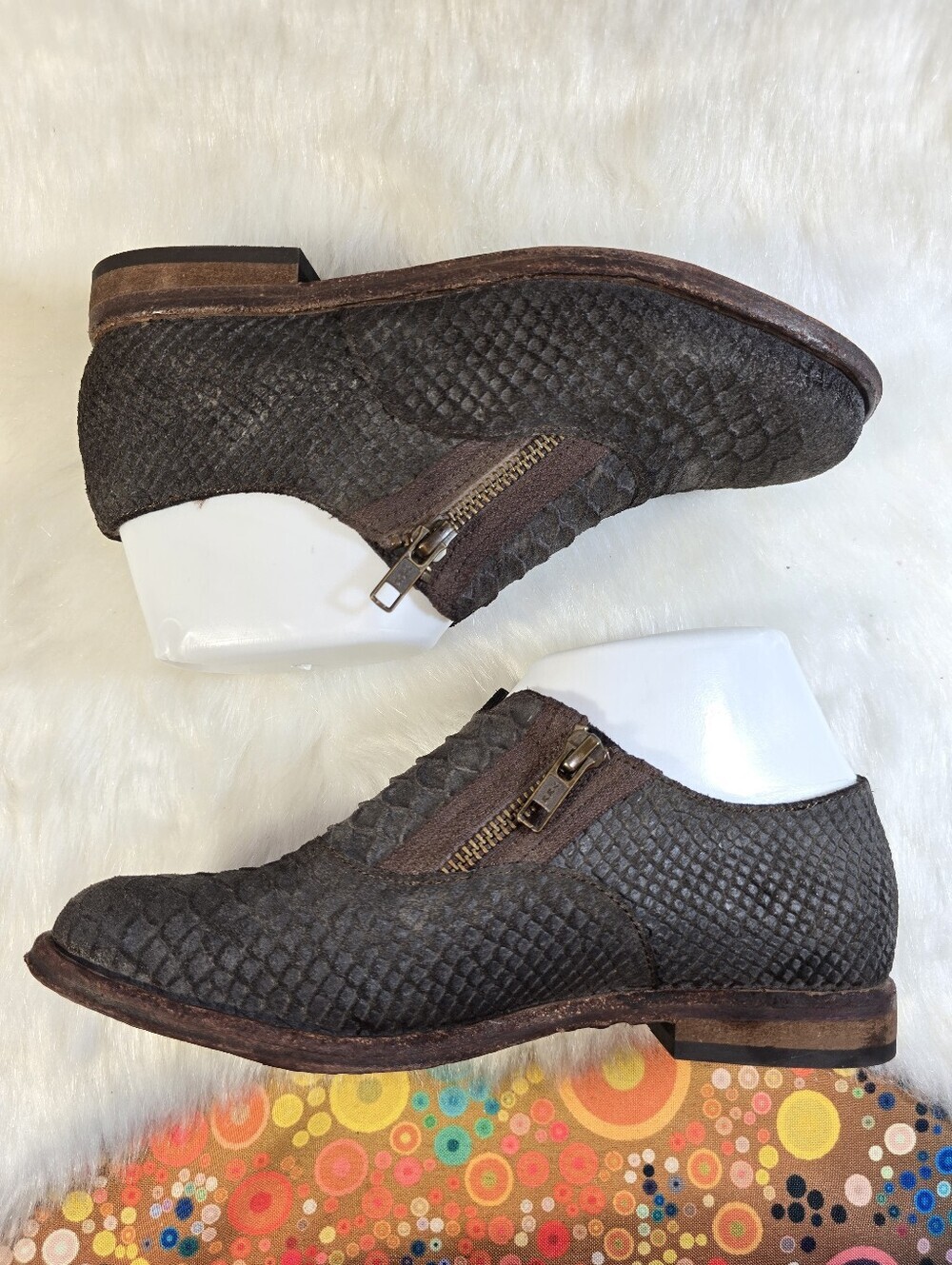 Free People Balboa Darby Womens Dk. Brown Distressed Croc-detail Leather Loafers